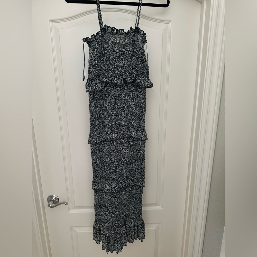 Dark Teal/ White Tiered Ruffled Maxi Sundress